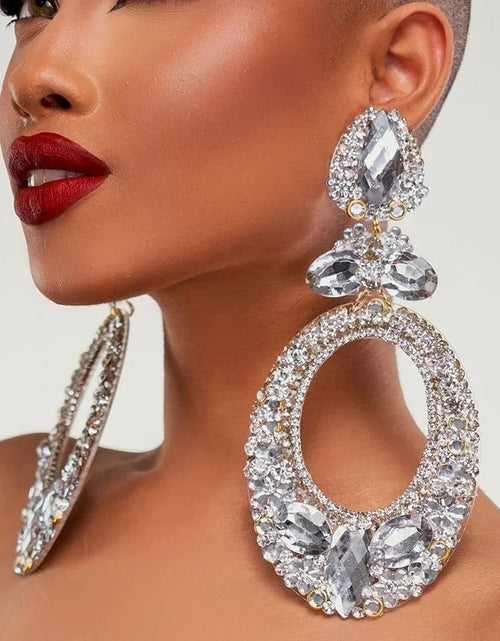 Load image into Gallery viewer, Fashion Round Crystal Exaggerated Earrings – Oversized Rhinestone Hanging Wedding Jewelry for Women
