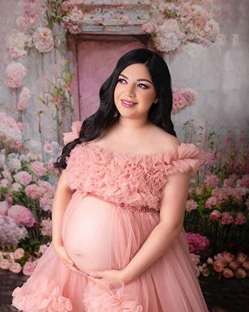 Puffy Ruffles Tulle Maternity Dress for Photoshoots & Baby Showers