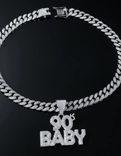 Load image into Gallery viewer, 90’s Baby Bling: Rhinestone Letter Pendant with Miami Link Chain
