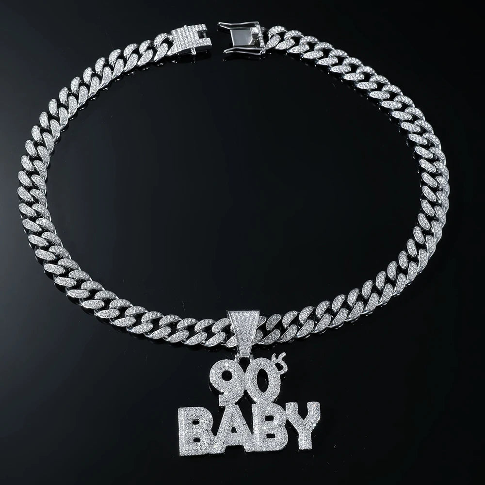 90’s Baby Bling: Rhinestone Letter Pendant with Miami Link Chain