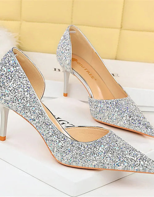 Load image into Gallery viewer, Elegant Sparkly Sequin Stiletto Pumps – Perfect Party Heels
