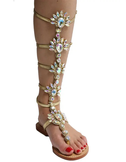 Load image into Gallery viewer, Boho Glam: Rhinestone Knee-High Sandal Boots for Effortless Summer Elegance
