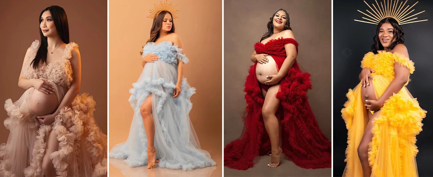 Puffy Ruffles Tulle Maternity Dress for Photoshoots & Baby Showers