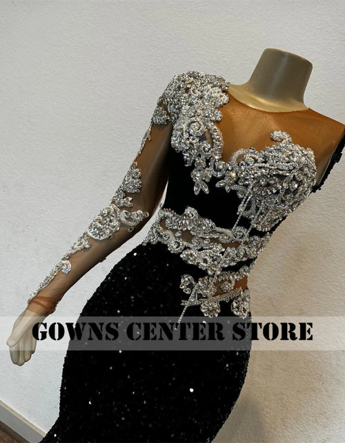 Load image into Gallery viewer, Luxury Black Sequin Mermaid Prom Dress with Beaded Rhinestones &amp; Tassels
