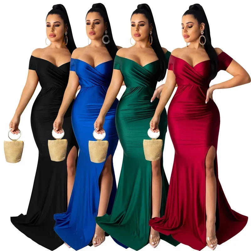 Timeless Elegance: Sexy Off-Shoulder V-Neck Mermaid Evening Dress for Women