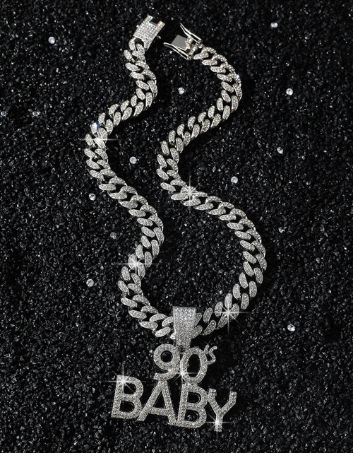 Load image into Gallery viewer, 90’s Baby Bling: Rhinestone Letter Pendant with Miami Link Chain
