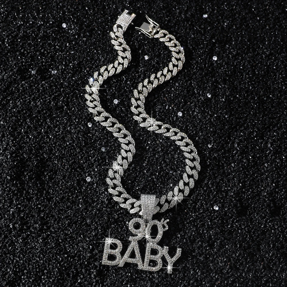 90’s Baby Bling: Rhinestone Letter Pendant with Miami Link Chain