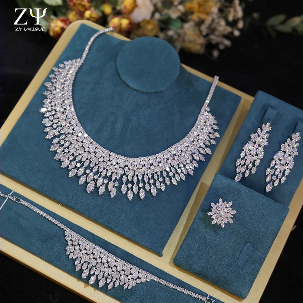 Enchanted Elegance – White Zirconia Leaf Bridal Jewelry Set