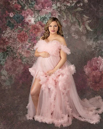 Puffy Ruffles Tulle Maternity Dress for Photoshoots & Baby Showers