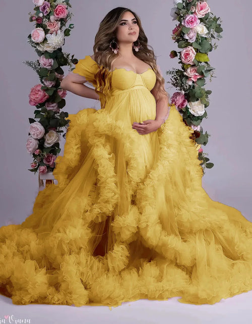 Load image into Gallery viewer, Ruffled Off-Shoulder Maternity Photoshoot &amp; Baby Shower Dress
