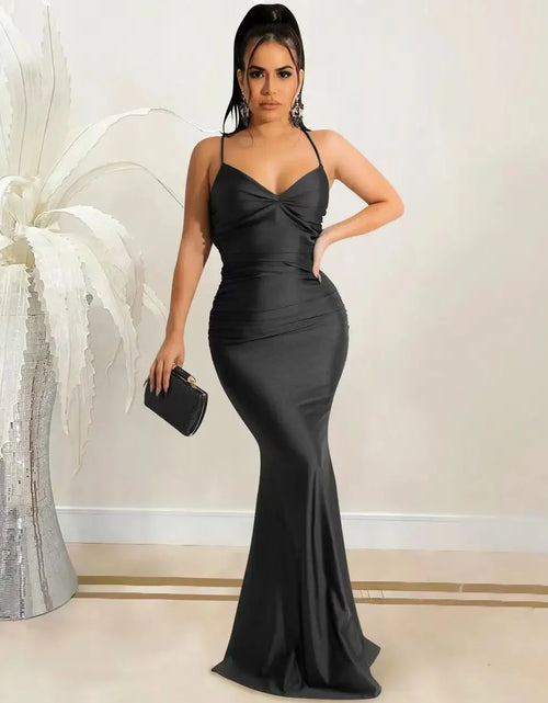 Load image into Gallery viewer, Sexy Lace-Up Backless Satin Maxi Dress – Solid Bodycon Evening Party Dress for Women
