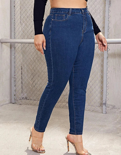 Load image into Gallery viewer, Plus-Size High-Waist Stretch Mom Jeans – Skinny Washed Denim for Women with 100kg+ Fit
