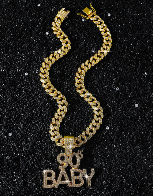 Load image into Gallery viewer, 90’s Baby Bling: Rhinestone Letter Pendant with Miami Link Chain
