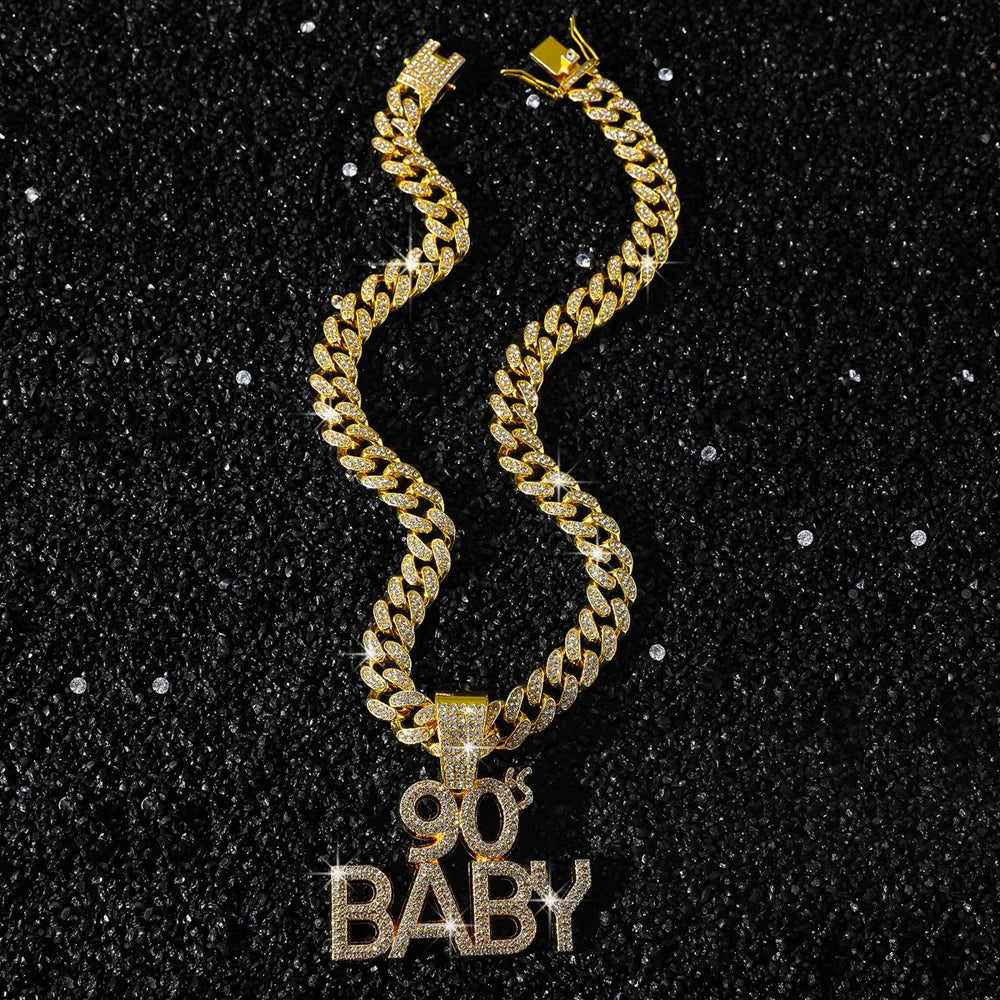 90’s Baby Bling: Rhinestone Letter Pendant with Miami Link Chain