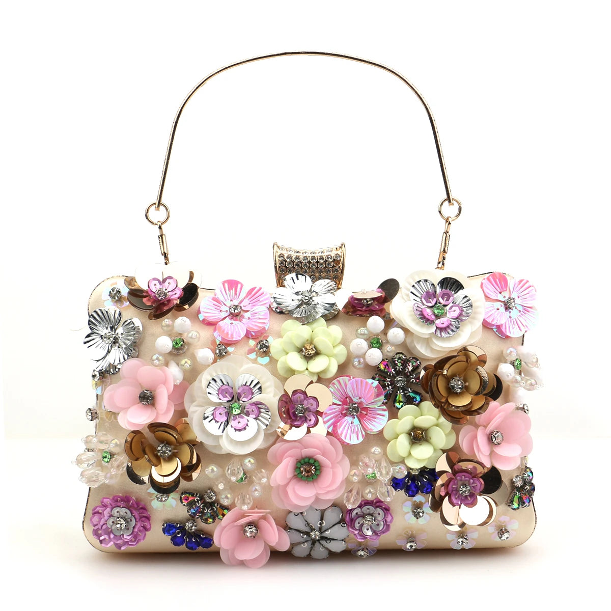 Luxury Floral Diamond Embroidered Clutch – Elegant Evening Handbag with Chain Strap