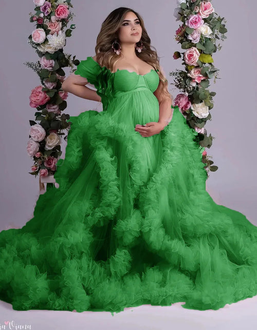 Load image into Gallery viewer, Ruffled Off-Shoulder Maternity Photoshoot &amp; Baby Shower Dress
