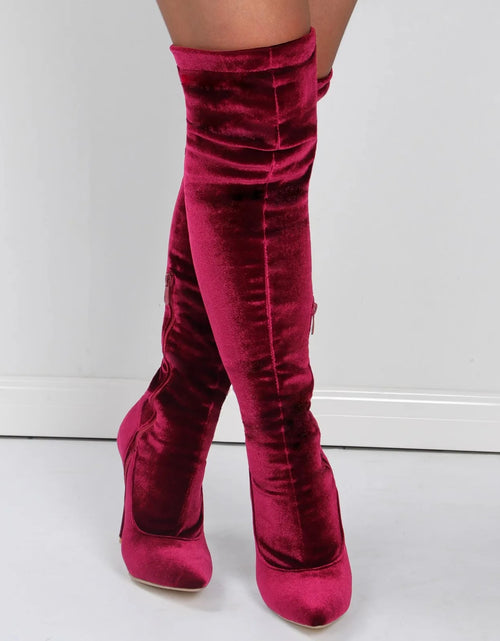 Load image into Gallery viewer, Velvet Elegance: Over-the-Knee Heeled Boots for Sophisticated Glamour
