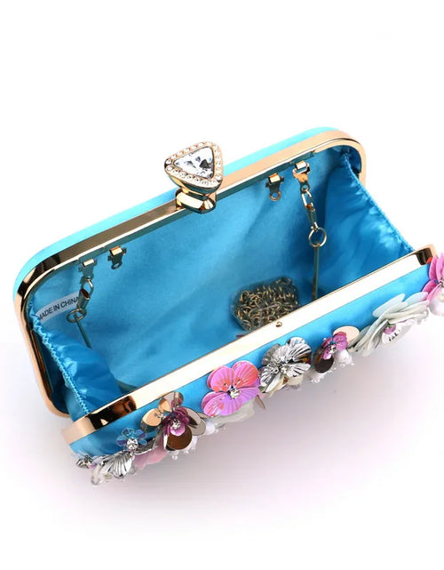 Load image into Gallery viewer, Luxury Floral Diamond Embroidered Clutch – Elegant Evening Handbag with Chain Strap
