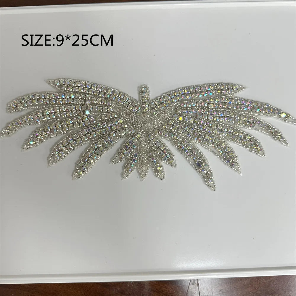 AB Silver Rhinestone Flower Applique – Elegant Iron-On/Sew-On Decoration for Wedding Dresses & Clothes