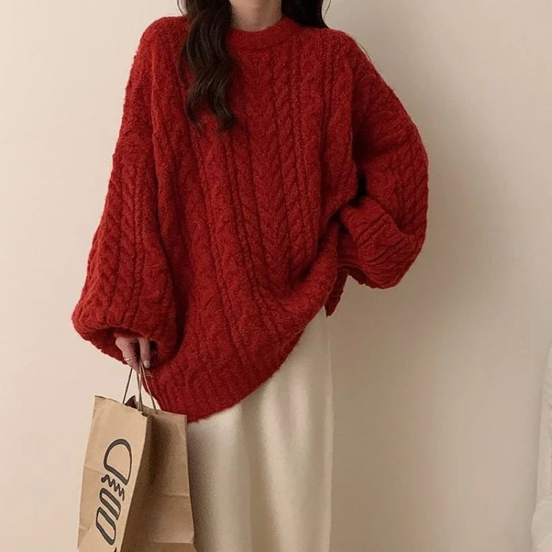 New soft glutinous knitted pullover top with lazy style Korean version loose women's sweater jacket