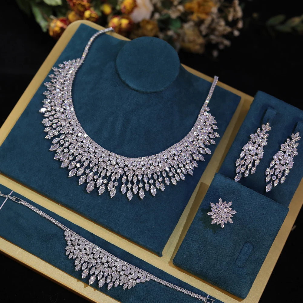 Enchanted Elegance – White Zirconia Leaf Bridal Jewelry Set