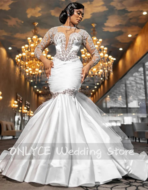 Load image into Gallery viewer, Sparkly Mermaid Wedding Dress with Long Sleeves, Glitter, Beads, Crystals &amp; Rhinestones – African Bridal Gown for the Modern Bride
