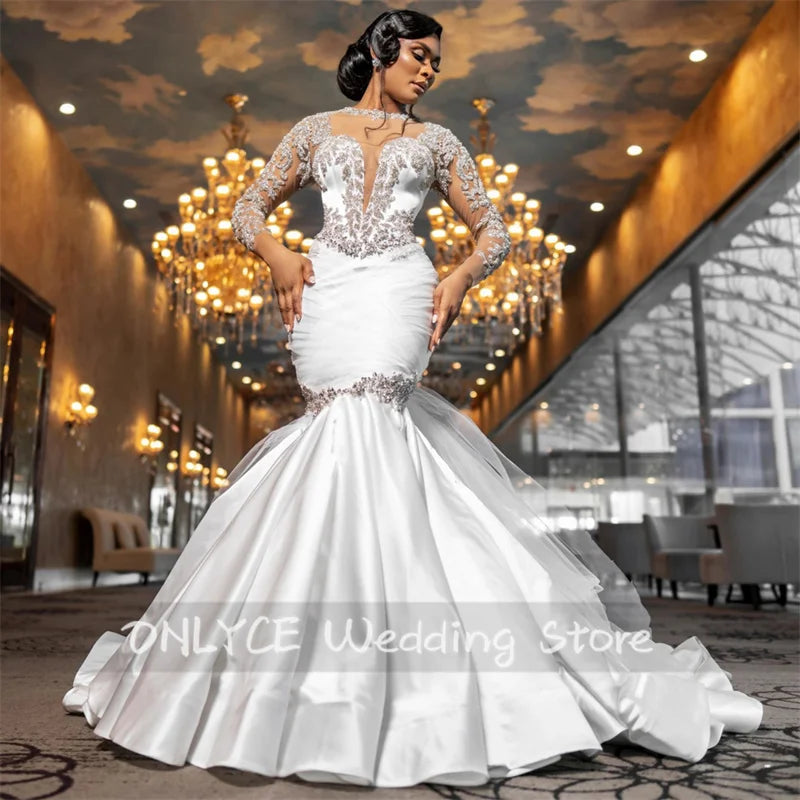 Sparkly Mermaid Wedding Dress with Long Sleeves, Glitter, Beads, Crystals & Rhinestones – African Bridal Gown for the Modern Bride