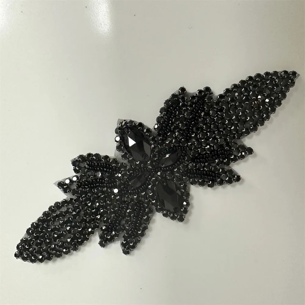 AB Silver Rhinestone Flower Applique – Elegant Iron-On/Sew-On Decoration for Wedding Dresses & Clothes