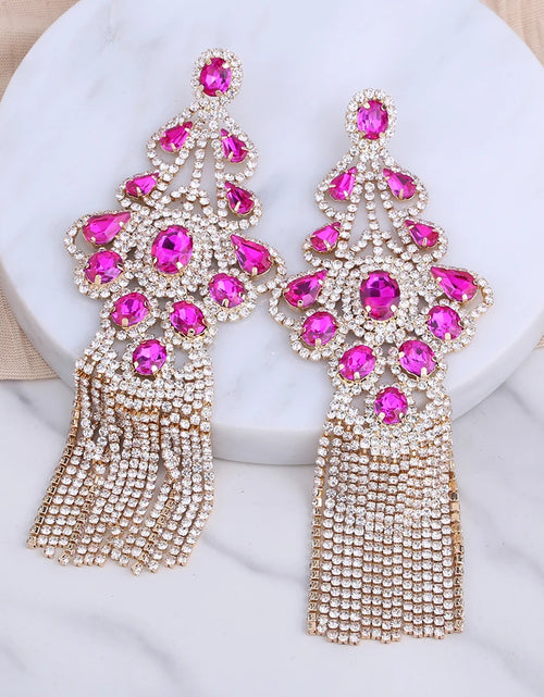 Load image into Gallery viewer, Statement Rhinestone Tassel Drop Earrings – Crystal Dangle Jewelry for Women
