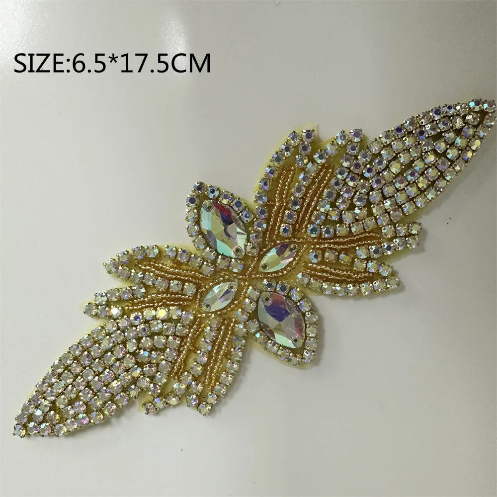 AB Silver Rhinestone Flower Applique – Elegant Iron-On/Sew-On Decoration for Wedding Dresses & Clothes