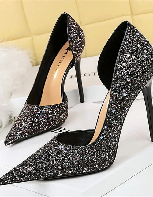 Load image into Gallery viewer, Elegant Sparkly Sequin Stiletto Pumps – Perfect Party Heels
