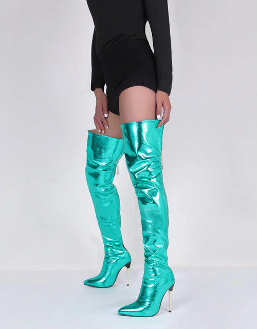 Load image into Gallery viewer, Metallic Seduction: 11CM Stiletto Over-the-Knee Boots for Bold Style
