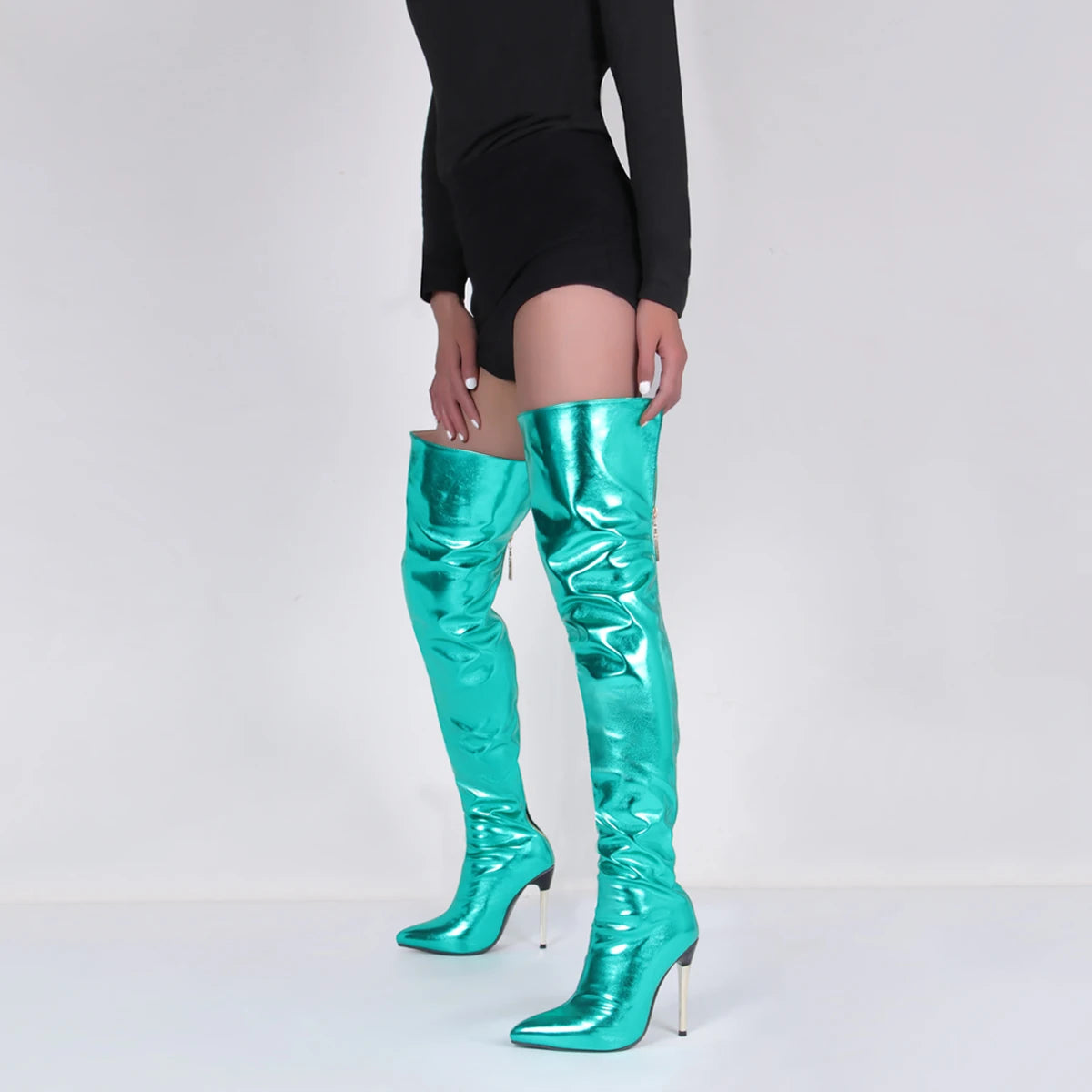 Metallic Seduction: 11CM Stiletto Over-the-Knee Boots for Bold Style