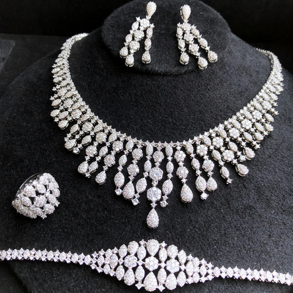 New Trendy 4PCS Full Micro CZ Luxury African Jewelry Set – Wedding Party Zircon Crystal Indian Necklace & Earrings for Women