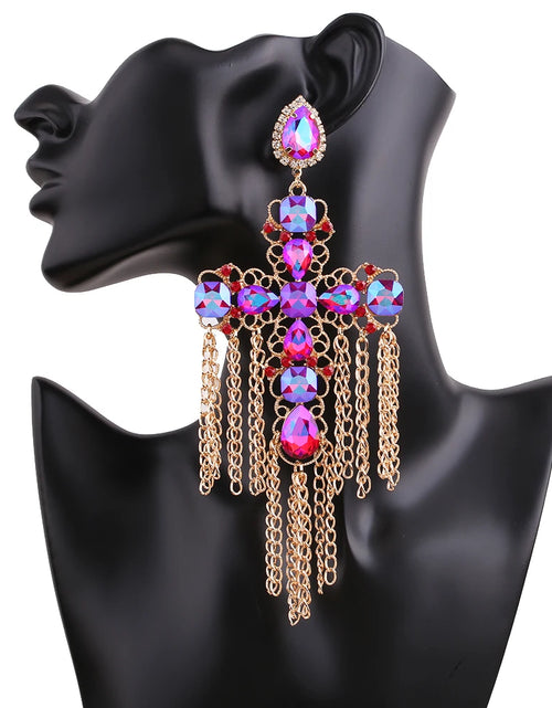 Load image into Gallery viewer, Statement Rhinestone Tassel Drop Earrings – Crystal Dangle Jewelry for Women
