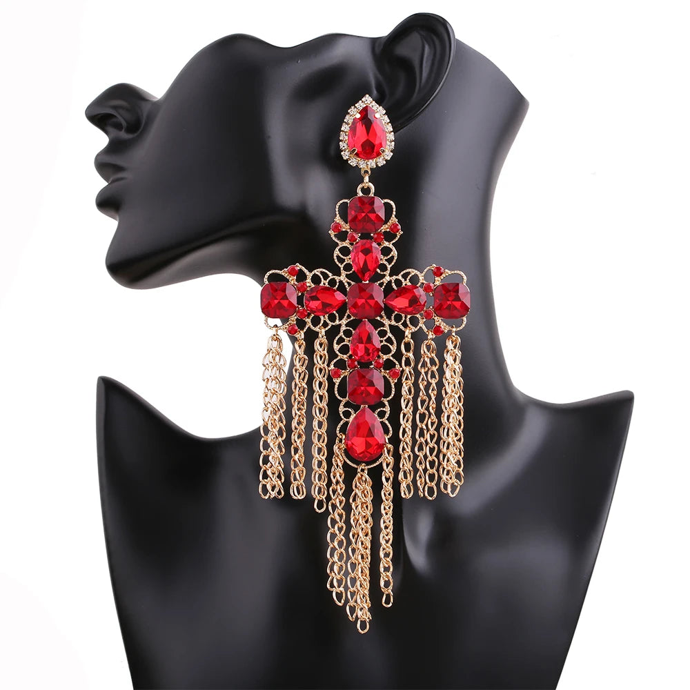 Statement Rhinestone Tassel Drop Earrings – Crystal Dangle Jewelry for Women