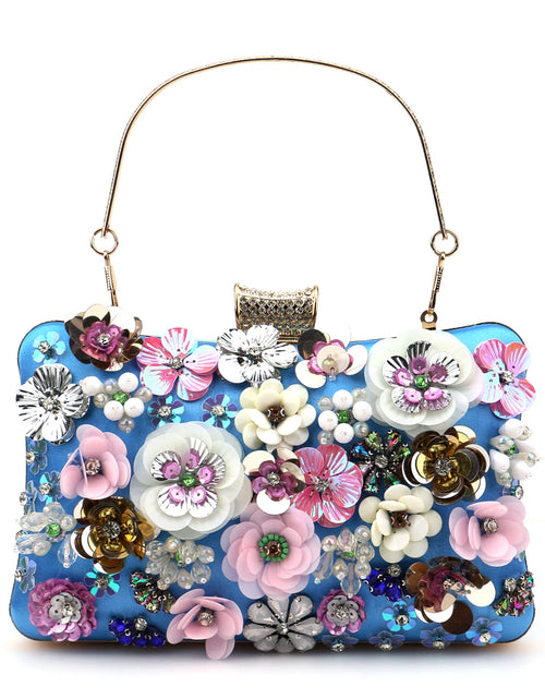 Load image into Gallery viewer, Luxury Floral Diamond Embroidered Clutch – Elegant Evening Handbag with Chain Strap
