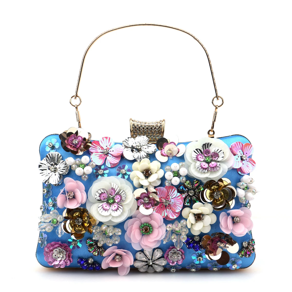 Luxury Floral Diamond Embroidered Clutch – Elegant Evening Handbag with Chain Strap