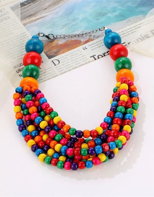 Load image into Gallery viewer, African Style Bohemian Multi-layer Wooden Bead Handmade Beaded Bib Necklace For Women
