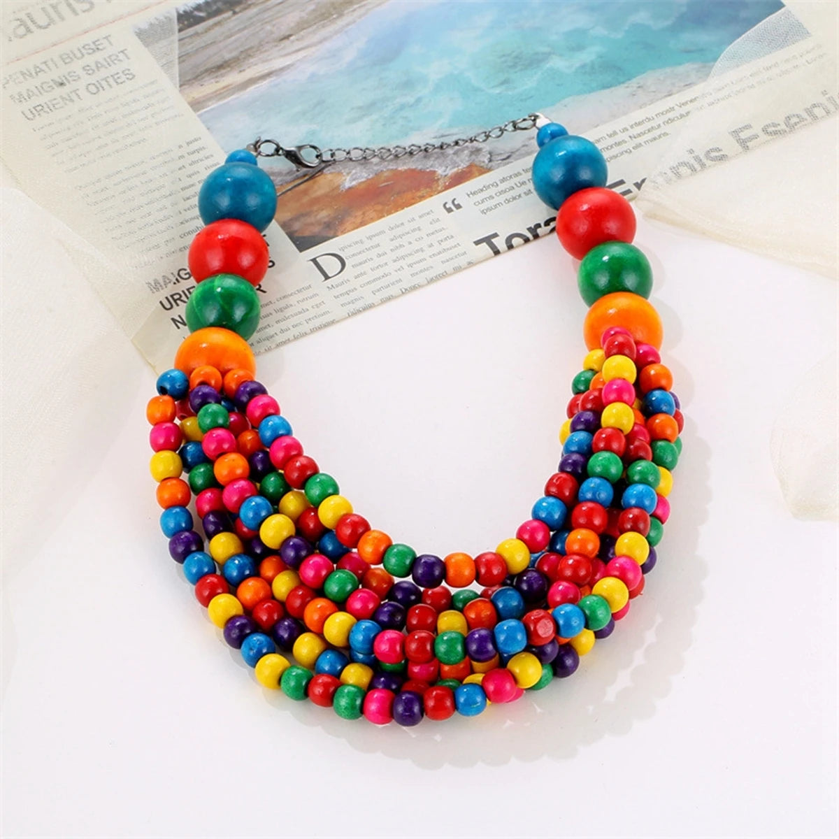 African Style Bohemian Multi-layer Wooden Bead Handmade Beaded Bib Necklace For Women