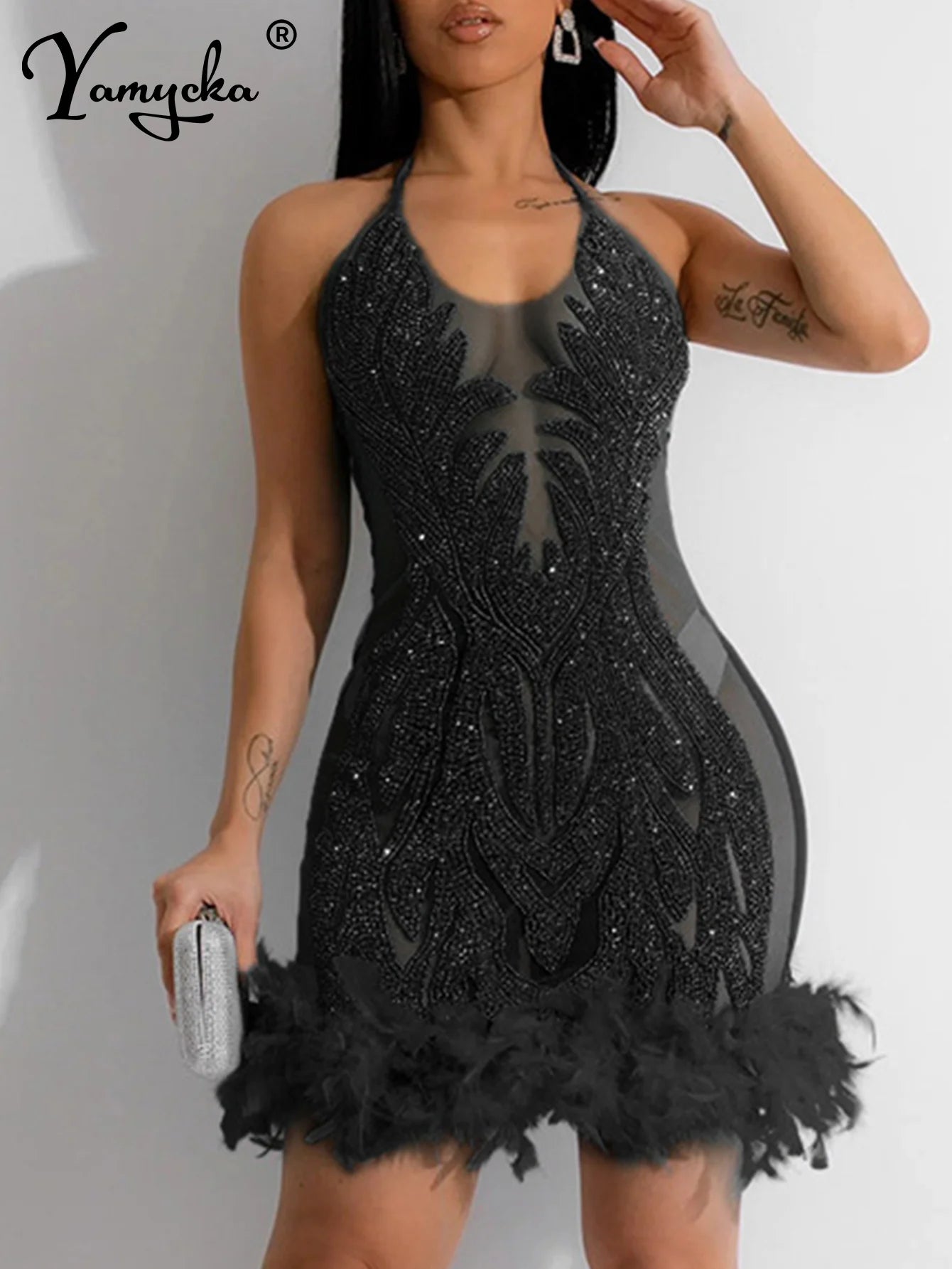 Sexy Sequin Slip Dress – Sheer Mesh Midi Party & Evening Wear