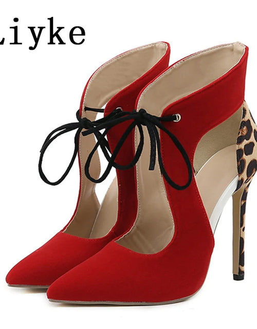 Load image into Gallery viewer, Sexy Red Lace-Up Slingback High Heels – Leopard Print Pumps for Summer Parties &amp; Proms
