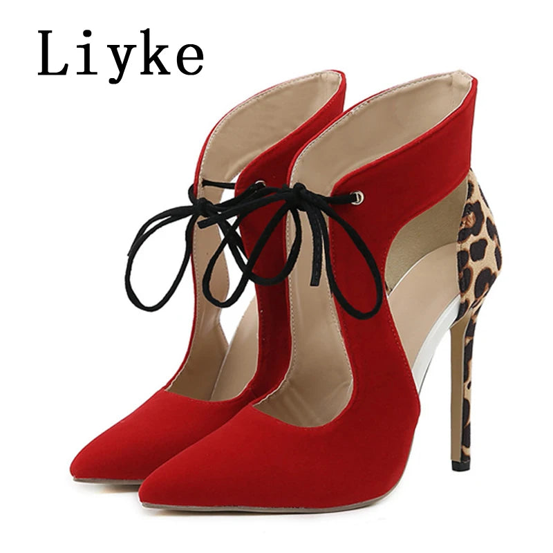 Sexy Red Lace-Up Slingback High Heels – Leopard Print Pumps for Summer Parties & Proms