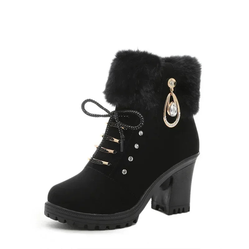 Elegant Suede High-Heel Platform Ankle Boots – Winter Must-Have