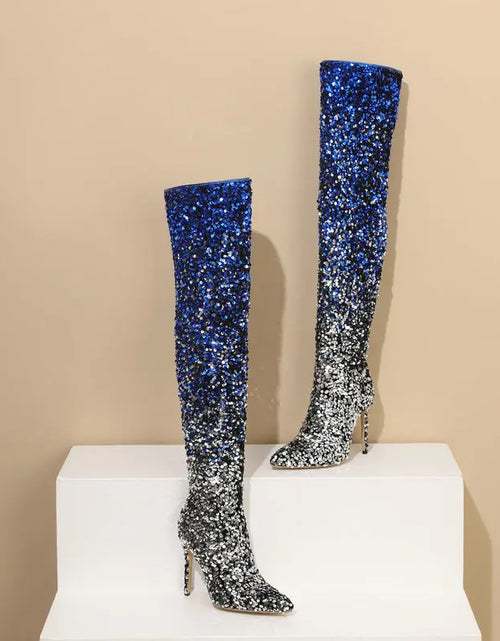 Load image into Gallery viewer, Shimmer &amp; Stride: Gradient Sequin Over-the-Knee Boots with 11CM Heels
