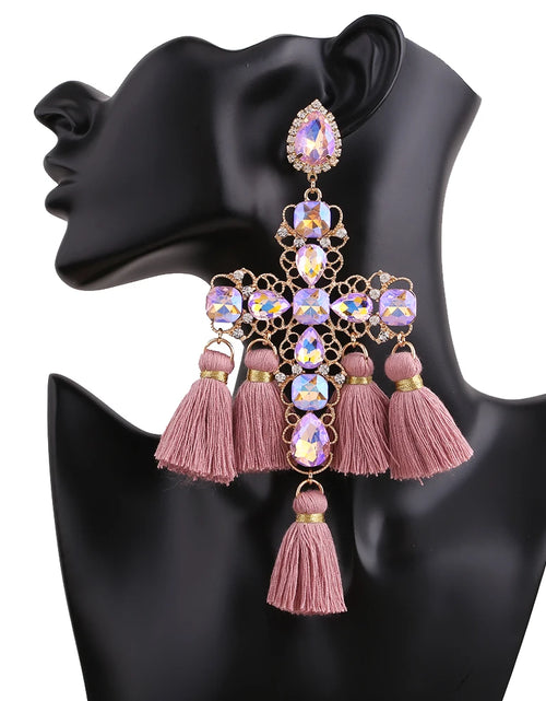 Load image into Gallery viewer, Statement Rhinestone Tassel Drop Earrings – Crystal Dangle Jewelry for Women
