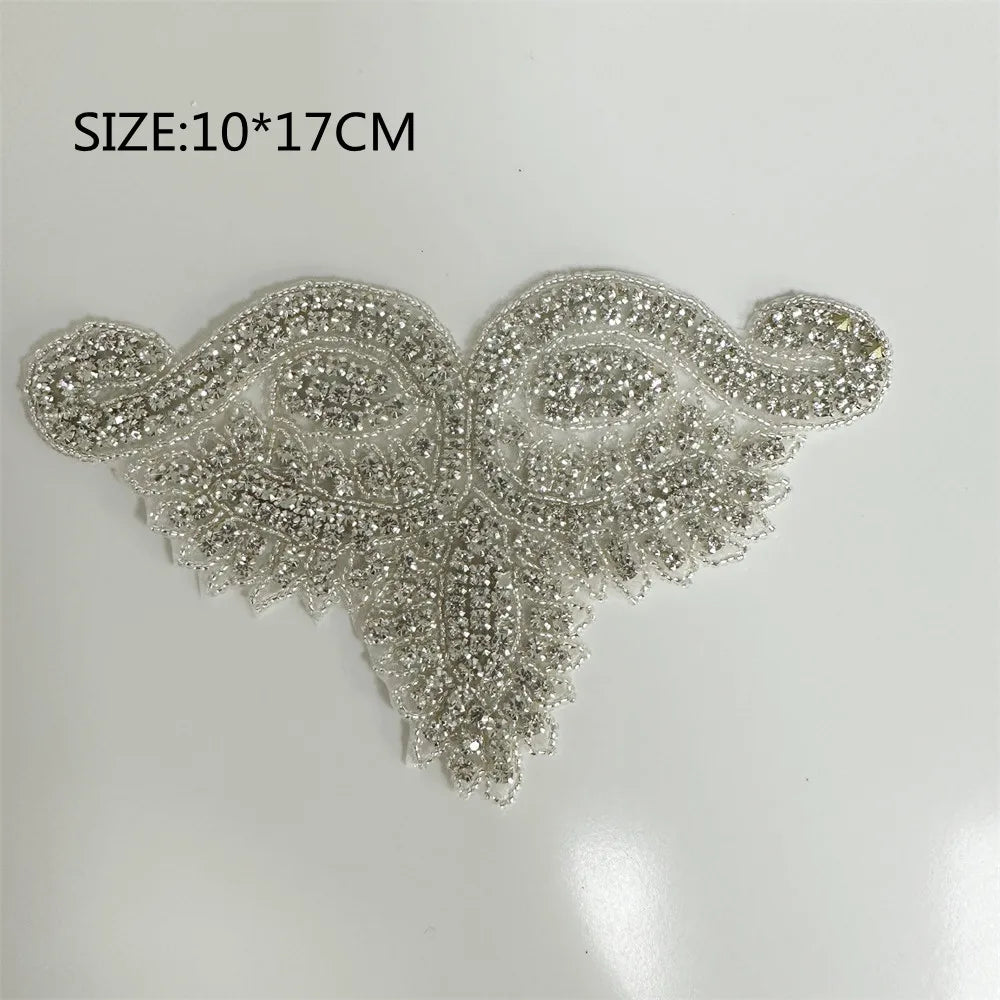 AB Silver Rhinestone Flower Applique – Elegant Iron-On/Sew-On Decoration for Wedding Dresses & Clothes