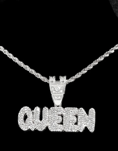 Load image into Gallery viewer, Iced Out Full Rhinestones KING QUEEN Letter Pendant Necklace 14mm Miami Rhombus Cuban Chain Hip Hop Necklaces Jewelry
