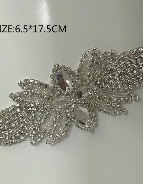 Load image into Gallery viewer, AB Silver Rhinestone Flower Applique – Elegant Iron-On/Sew-On Decoration for Wedding Dresses &amp; Clothes
