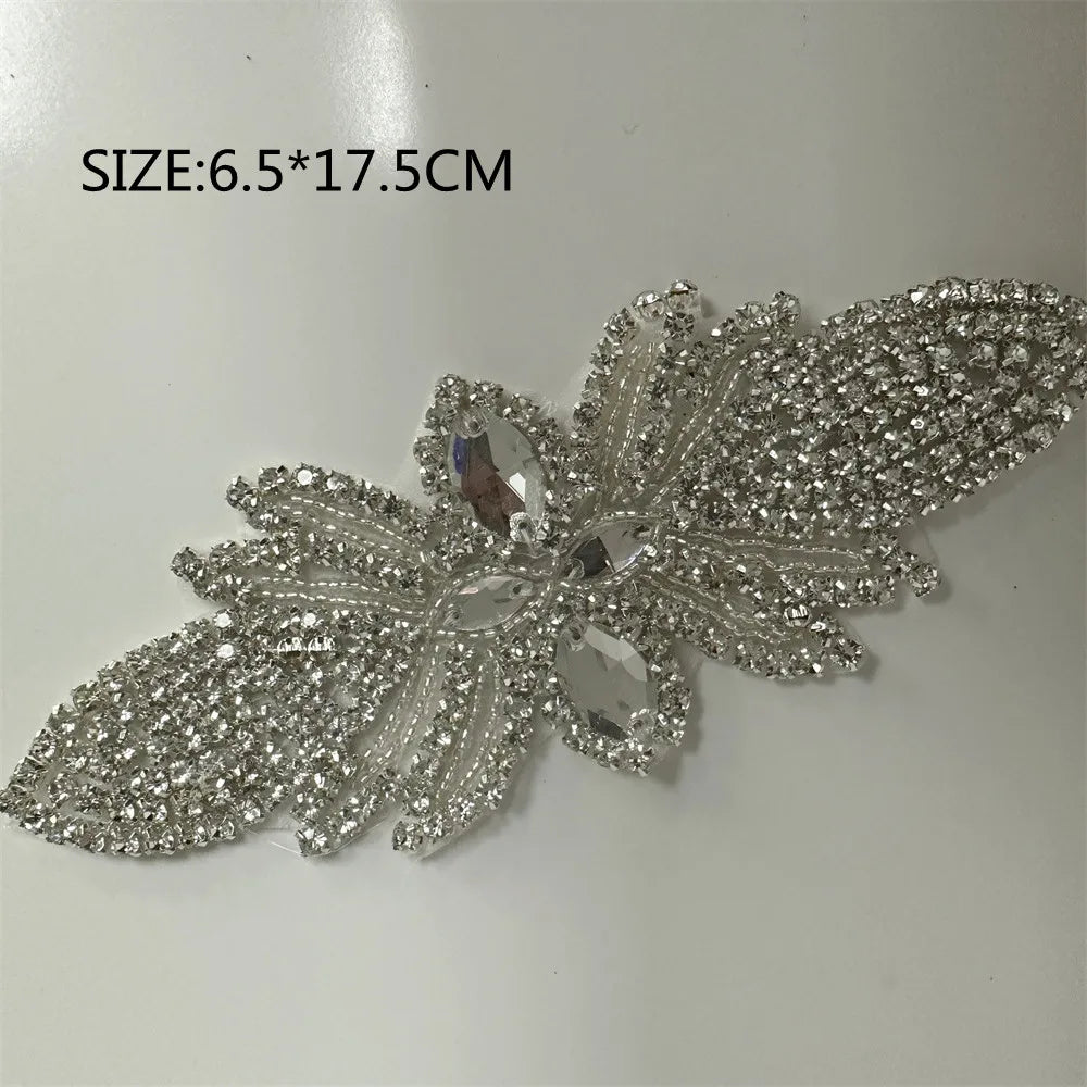 AB Silver Rhinestone Flower Applique – Elegant Iron-On/Sew-On Decoration for Wedding Dresses & Clothes